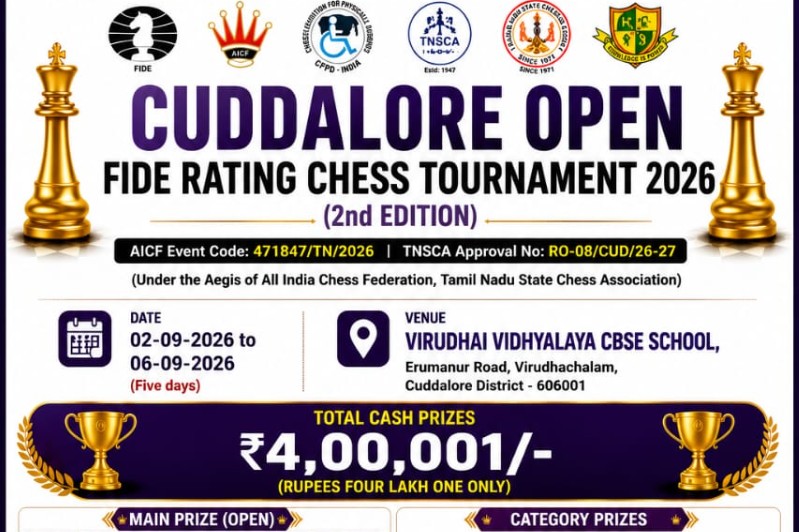 CUDDALORE OPEN FIDE RATING CHESS TOURNAMENT 2026 (2nd EDITION) poster